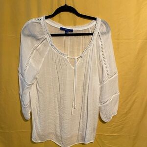 Apt. 9 White Gauze Peasant Blouse with Tie Front